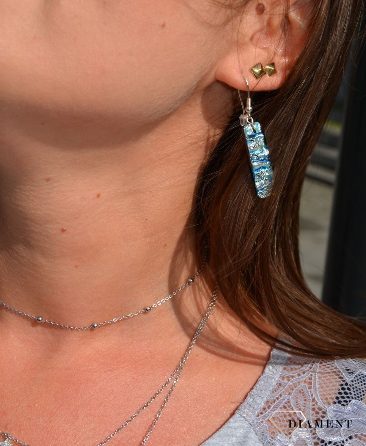 Kolczyki wiszące szkło weneckie niebiesko-srebrne Murano 08.jpg